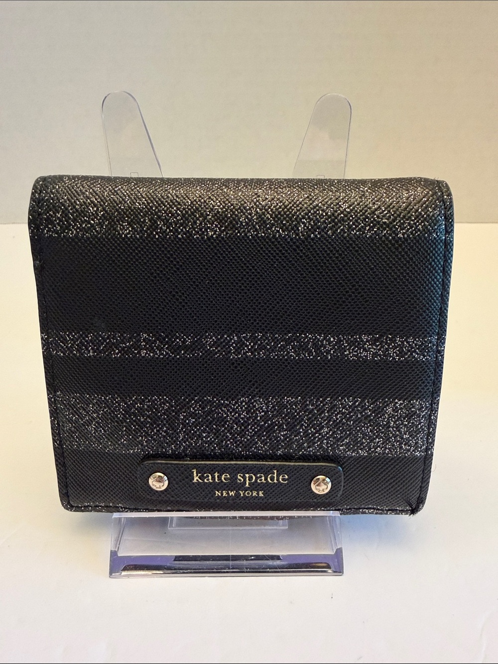 kate spade New York Black Striped Compact Wallet NWOT